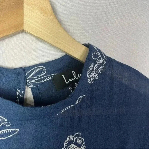 Lulu's No One Quite Like You Blue Floral Embroidered Long Sleeve Mini Dress S - Picture 6 of 6